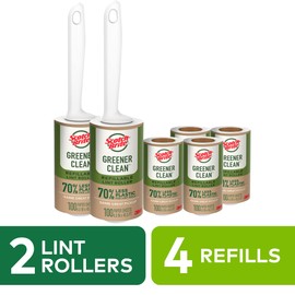 Scotch-Brite Greener Clean Lint Roller, Reusable Lint Rollers for Clothes, Furniture, and Pet Hair, Tidy Up Fabrics with a More Sustainable Fuzz Remover, 2 Roller, 4 Refills