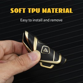 OFF WE GO Car Key Cover Case Car Key Fob for Land Rover BLand Rover Defender Discovery Freelander Range Rover Sport Jaguar XE XF XJ F-Pace Full Protection 5 buttons Car Key Holder Box, Black Gold