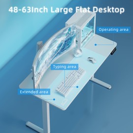 Shintenchi Electric Height Adjustable Standing Desk, 48x24 Inchs Stand Up Computer Desk, Sit Stand Work Desk for Home Office with Splice Board, (White Frame + White Top)