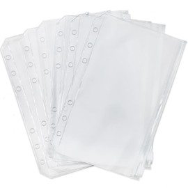 6PCS Binder Pocket Cash Envelope Folder Waterproof Zipper Binder Bag for Banknotes Cash Cards, Postcards Documents Bills Folders Cards Photos Transparent