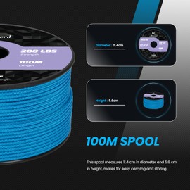 Abma Cord Paracord 2 mm 100 m Nylon Cord 3 Core Rope Type I Cord for Crafts, Camping, Outdoor - Max. 90 kg (200 lbs) - Light Blue