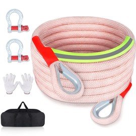 Upgrade Kinetic Recovery Rope, 4/5''×30' 39600LBS Heavy Duty Tow Rope with Steel Shackles Off Road Recovery Gear,High-Strenth Recovery Rope with Portable Bag & Gloves,Tow Strap for Truck, Car, Jeep