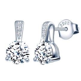 MicLee Women's Earrings 925 Sterling Silver Large Cubic Zirconia Simple Stud Earrings with Gift Bag Super Christmas Gift Silver, Silver Cubic Zirconia, Cubic Zirconia