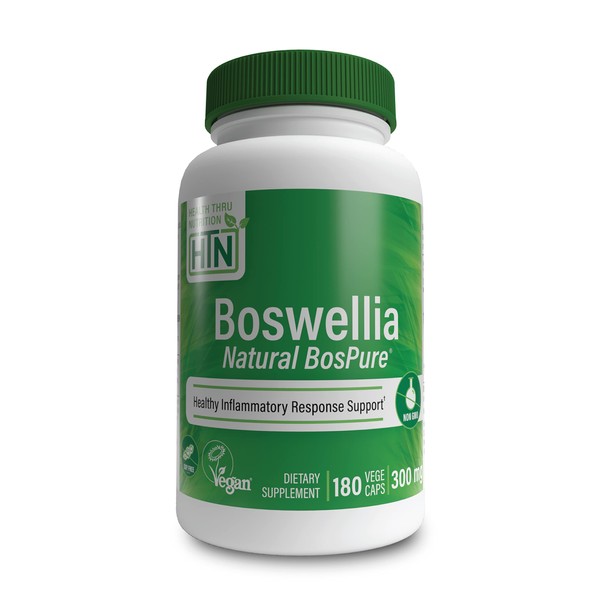 Health Thru Nutrition Boswellia 300mg as Bospure AKBAMAX | High Potency 75% Boswellic Acids 10% AKBA | Healthy Inflammatory Support | Vegan Certified | Non-GMO Gluten Free Soy Free (Pack of 180)