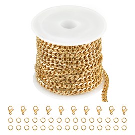 Jabogrii 16.4 Feet Gold Chain for Jewelry Making Stainless Steel Jewelry Making Chains Curb Cuban DIY Necklace Bracelet Flat Chain Findings