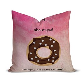 Happy Valentine's Day Donut Cushion Case I'm Donuts About You Throw Pillow Covers Sweet Dessert Pillowcase Hidden Zipper 24x24in Cotton Linen Pillow Cover Sweet Wedding Anniversary Decor Gift