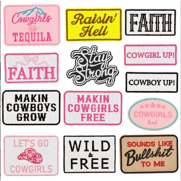 13PCS Funny Iron On Patches Western Style Embroidered Slogan Phrases