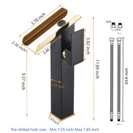 Bathroom Vessel Sink Faucet Black Gold Tall Spout Brass Waterfall Single Handle One Hole Bathroom Faucets Vanity Lavatory Bowl Sink Commercial Basin Water Supply Line Above Counter