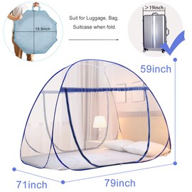 Portable Pop-Up Mosquito Net Tent for Bed Baby Adults Trip, L79 x W71 x H59 inch Large Folding Mosquito Netting with Net Bottom, 2 Entries, Suit for Twin to King Size Bed