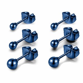 Jewktuai Earrings, Men's, Women's, Popular, Simple Earrings, Small, Titanium, Cartilage Earrings, For Both Ears, 6 Colors, Hypoallergenic Metal, 0.1 inch (3 mm), 0.2 inches (4 mm), 0.2 inches (5 mm),