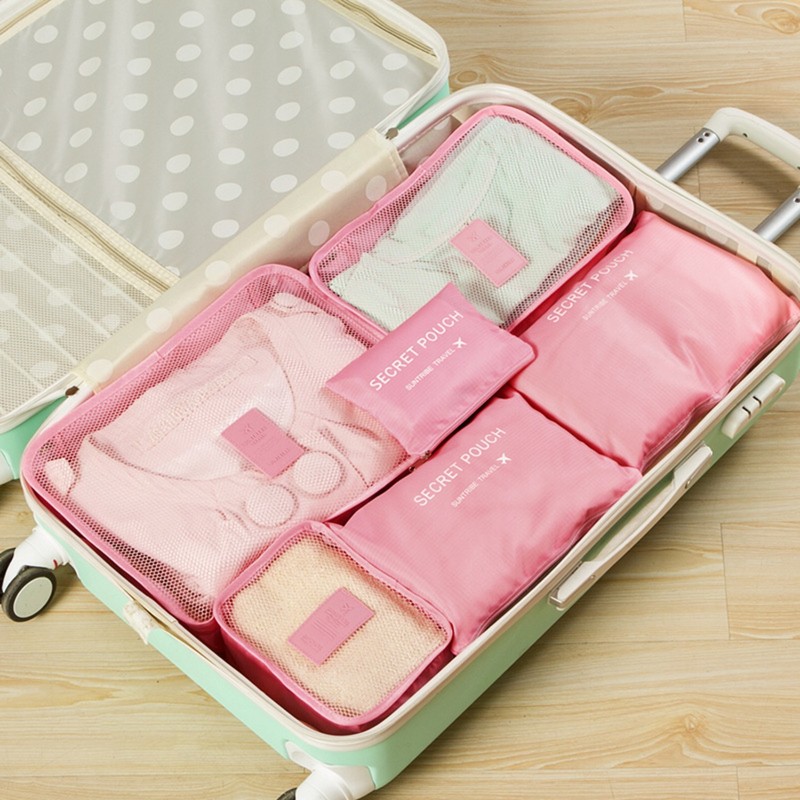 6-Piece Polyester Travel Packing Bags for Clothing – Zippered Suitcase