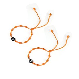 2Pcs Caiyao Evil Eye Love Knot Bracelet Handmade Woven Adjustable Multicolor Red Black Pink String Evil Eye Fate Knot Bracelet Good Luck Kabbalah Amulet Mal De Ojo Protection Bracelet for Women Men, Metal, glass