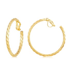 QUKE 5CM Twist Shape Gold Tone Clip On Hoop Earrings Swingable Non Pierced Ears Hoop for Women Girls