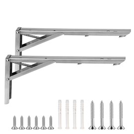 Fatiya 2 Pack Stainless Steel Folding Shelf Brackets, 12 Inch Folding Table Brackets Heavy Duty, Countertop Extension Fold Down Up to 300 lbs for Wall Mounting