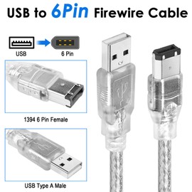 6ft Firewire to USB Adapter Cable 6 Pin IEEE 1394 Male to USB 2.0 Male Adaptor Convertor Firewire 400 1394-a to USB A Connector Cord for Digital Camera Printer Scanner Hard Disk