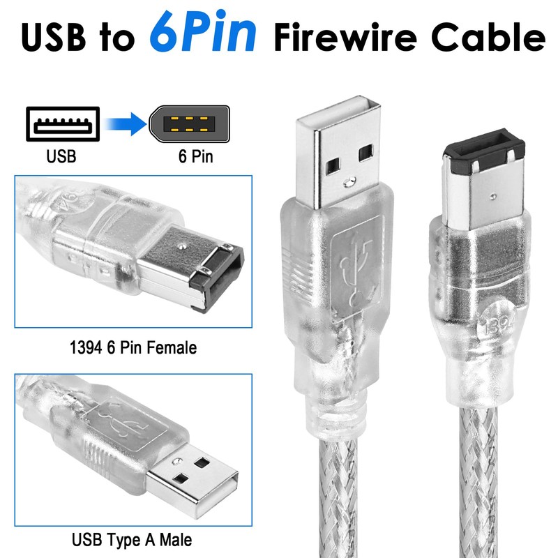 6ft Firewire to USB Adapter Cable 6 Pin IEEE 1394