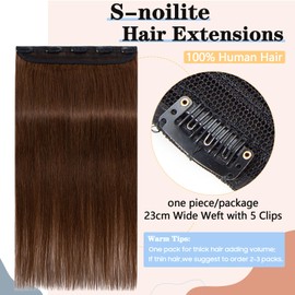 S-noilite Clip in Hair Extensions Human Hair Medium Brown - One Piece Hair Extensions Clip in Real Hair 20 Inch (50 g)