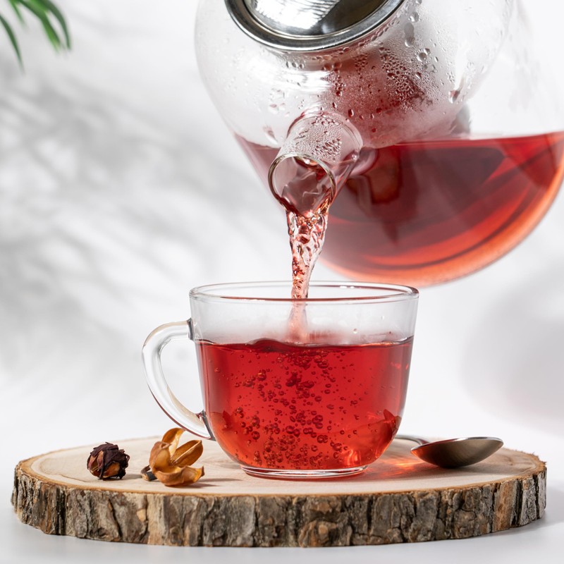 Organic hibiscus flowers cut for tea infusion, fruity, acidic, freshly