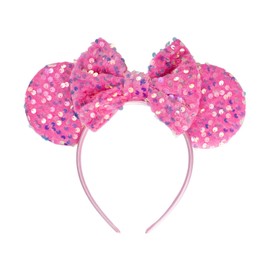 Batsysm Velvet Mouse Ear Headband with Full Sequins, Glittering Hair Bow Headband, Shiny Fashion Headwear for Girl Women