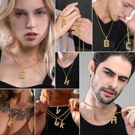 U7 Letter Chain Women's Men's Necklace with Initial Initial Letter Pendant Chain Gold Letter Pendant with Zirconia Copper Letter Name Necklace Hip Hop Necklace Fashion Jewellery for Anniversary,