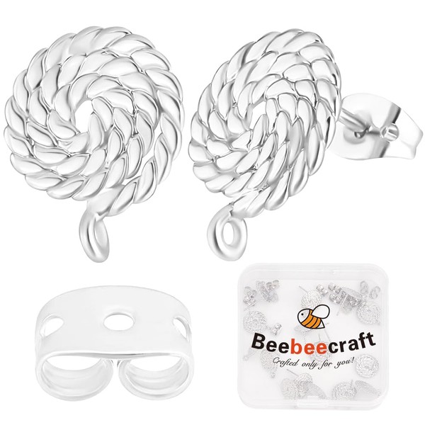 Beebeecraft 1 Box 20Pcs Silver Stud Earring with Loop Real