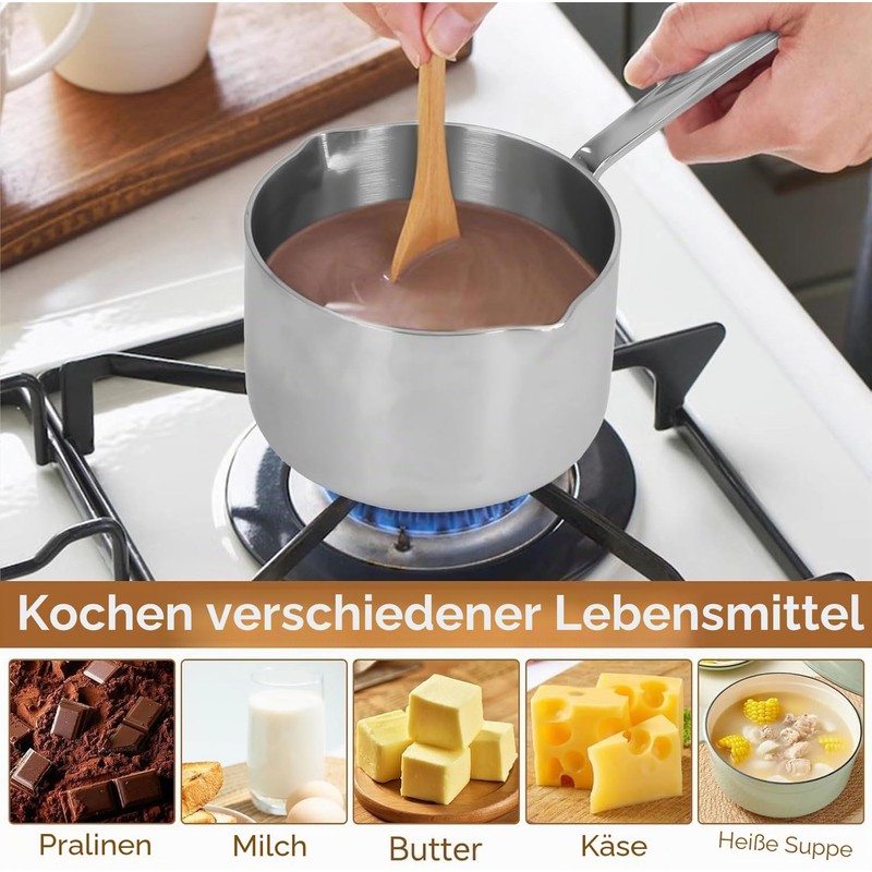 Hominas Milk Pot with Spout, Butter Melting Pot Stainless Steel