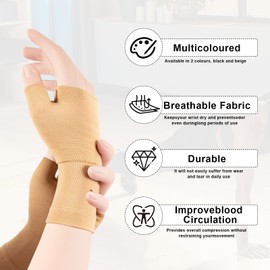 JLFDLLYYZQ 1 Paar Kupfer Handgelenkbandage, Handgelenk Bandagen für Männer und Damen, Nachtunterstützung Bandage Handgelenk für Linderung von Karpaltunnel, Arthritis und Anderen Schmerzen (Beige, M)