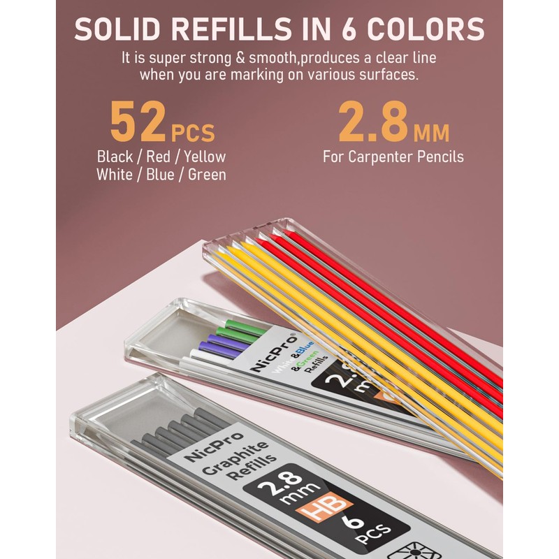 Nicpro 4 Pack Carpenter Pencil with Sharpener, Mechanical Carpenter Pencils