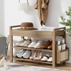 Homaxy 2-Tier Shoe Rack Bench, 28.2 in, Walnut and Light