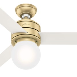 Hunter Fan 52 inch Casual Modern Brass Finish Indoor Ceiling Fan with Light Kit and Remote Control for Living Room, Bedroom, Office, Laundry Room (Renewed)