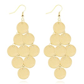 Round Disc Cluster Dangle Drop Earrings for Women Gold Silver Plated Bohemian Exaggerated Polished Circle Geometric Chandelier Tassel Lightweight Earrings for Wedding Bride Prom Party Jewelry Gifts (Gold)