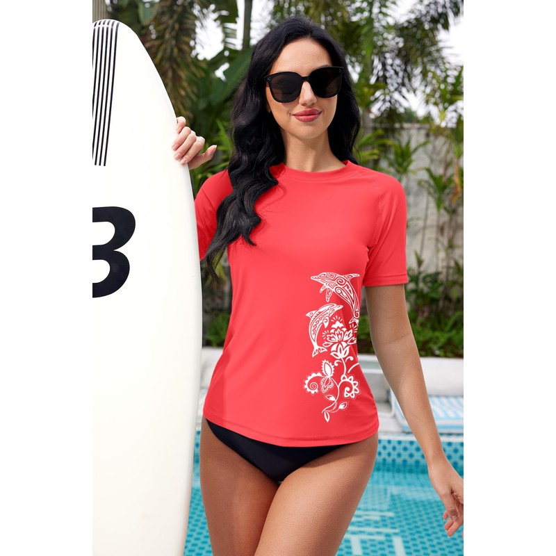 BesserBay Women's Short-Sleeved Rash Guard with Beautiful Patterns, UV Shirt