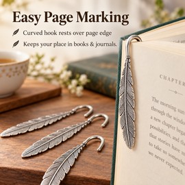 12-Piece Vintage Silver Feather Bookmarks – Zinc Alloy Metal Page Markers for Reading, Journaling and DIY Crafts