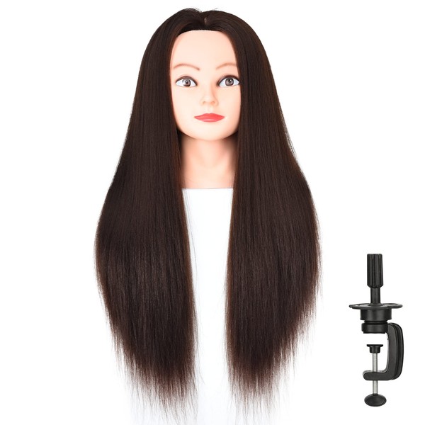 PARXITN Training Heads Hairdresser Mannequin Head with 20 Inches / 50 cm Natural Brown Hair Practice Doll Head for Children Hair Styling