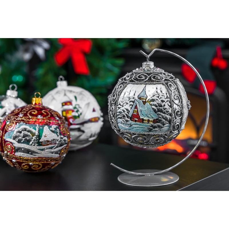Polish Gallery Glass Ornament Display Stand Holder 8 inch Tall