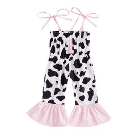 Infant Baby Girls 1st Birthday Rompers Newborn Baby Girls' Cow Print Bodysuits Sleeveless Letter Embroidery Full Length Jumpsuit Playsuit for Baby Girl Birthday Clothing (White, 6-12 Months)