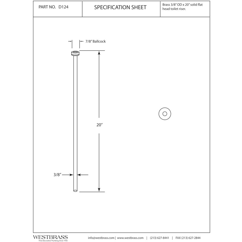 Westbrass D124-2-05 3/8" x 20" Brass Flat Head Toilet Riser