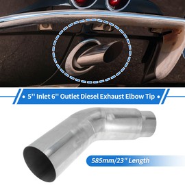 Motoforti 5" Inlet 6" Outlet Diesel Exhaust Elbow Tip 23" Inch 585mm Overall Length Silver Tone T304 Stainless Steel Turn Down Tailpipe Tip Surface Polishing Chrome Mandrel Bend Elbow Tube