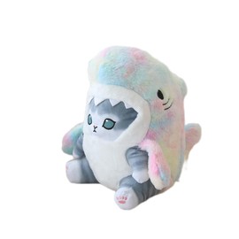 Mofusand Shark Cat Plush Toy, 8inch Cute Fried Shrimp Shark Kitty Plush Stuffed Animals Doll, Kawaii Shark Cat Plush Pillow Toy Birthday for Kids Boys Girls (Colorful Grey)