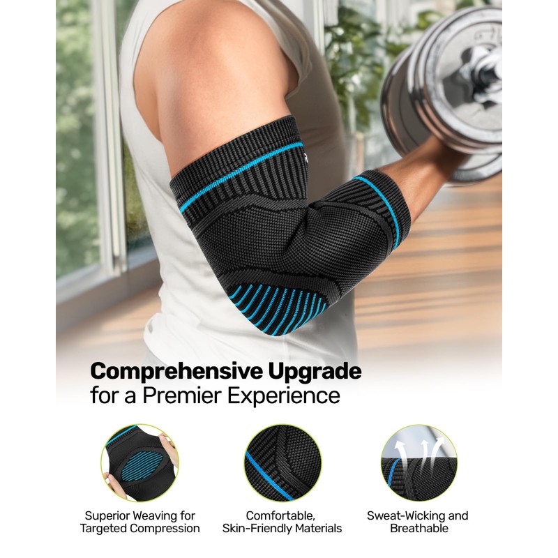 Rakiie Elbow Compression Sleeve 2 Pack, High Elastic Elbow Brace