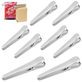 Pack of 10 Stainless Steel Sealing Clips, 8 cm and 11.5 cm Metal Silver Bag Sealing Clips for Bag Clips, Multifunctional Alligator Clips for Bags Food Coffee Bread
