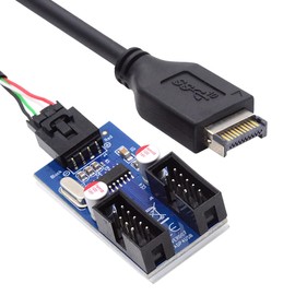CY Cable USB 3.1 Front Panel Header Type-E to 4pin IDC Housing USB Type-A Male 1 to 2 Female Motherboard 9pin Header HUB Adapter Port Multiplier