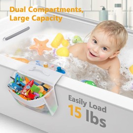 HooBribeau Bath Toy Organizer with 2 Pockets, Large Capacity Mesh Storage with Grip, Quick Dry, Perfect for Organizing Toys and Bath Essentials, Fits 6-Inch Tub Edges