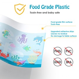 NiBaby Disposable Stick-On Placemats for Baby & Kids 40-Pack, Restaurant Table Mats, Self-Adhesive Place Mats Learning Alphabet Ocean Animal, Toddler Educational Placemats for Dining, 12 x 17.5 Inch