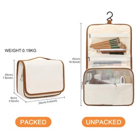 Kono Travel Hanging Toiletry Wash Bag Men & Women, Waterproof Multifunctional Toiletries Makeup Cosmetic Bags with Hanging Hook, Women’s Cosmetic Bag for Full Sized Container (Beige & Brown)