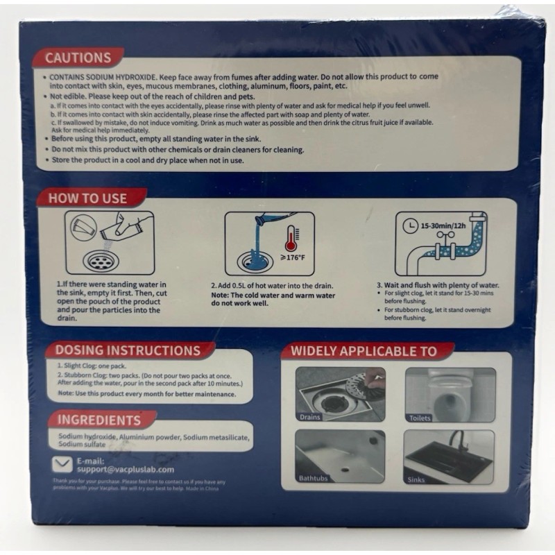vacplus drain clog remover 24 total packs sealed