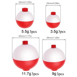OriGlam 12pcs Fishing Snap-On Floats Bobbers Set, Push Button Sea Carp Fishing Round Buoy, Hard ABS Round Floats Bobbers Fishing Floats (25mm 32mm 38mm 45mm)