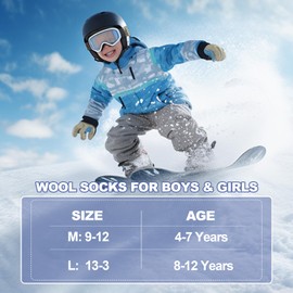 BISOUSOX Kids Merino Wool Socks Thermal Hiking Ski Socks for Boys Girls 6-8 10 12 Years Old Winter Warm Boot Crew Gift Socks