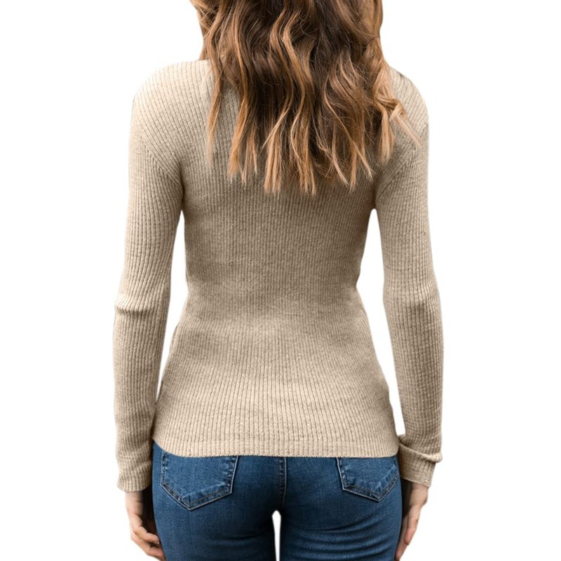 Runcati Women's Casual Plain Long Sleeve Cable Knitted Crew Neck