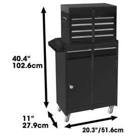 TCE 4-Drawer Rolling Tool Box: 2-in-1 Detachable Tool Chest with Large Storage Cabinet,Sliding Drawers and Adjustable Shelf with Lock for Garage, Workshop, Warehouse, Black, ATBT1204T-BLACK
